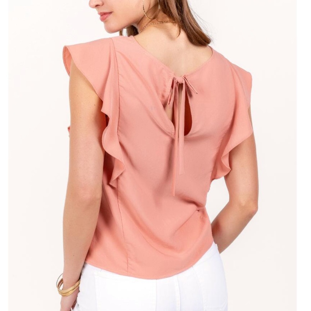 🌸 3/$15 Francesca’s Flutter Sleeve Blush Top - Picture 4 of 5